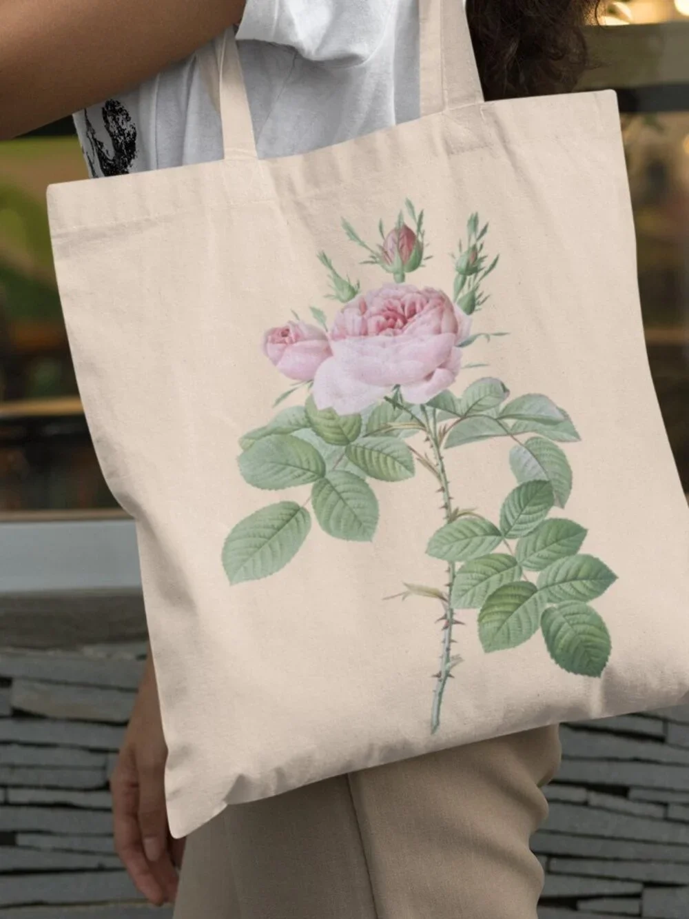 Rose Of Perfume Vintage Floral Print Graphic Canvas Tote Bag